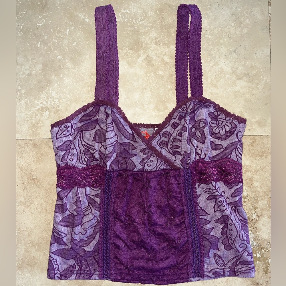 FREE PEOPLE Flower & Lace Purple Tank (Small)